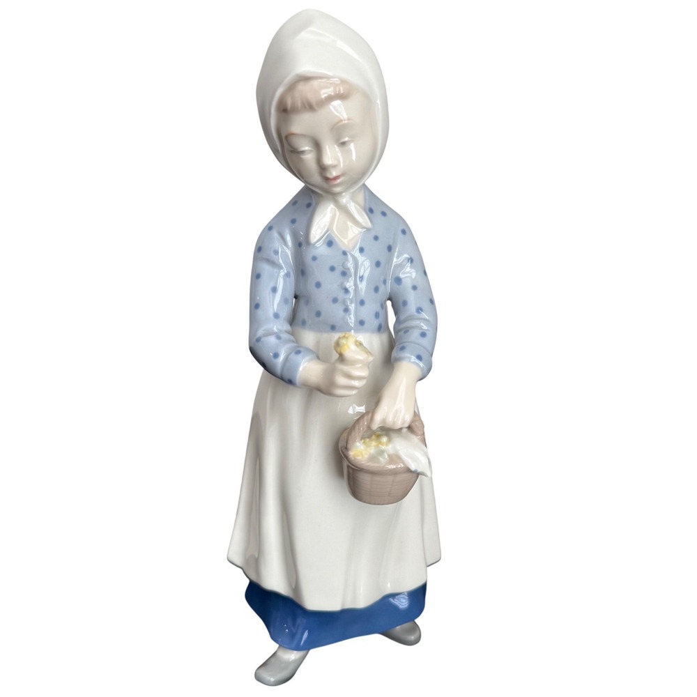 Vintage Sitzendorf‎ Porcelain Girl Figurine GDR East Germany Blue White 8"
